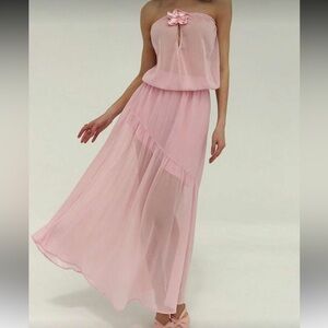 Strapless Blush Pink Sheer Maxi Skirt Dress